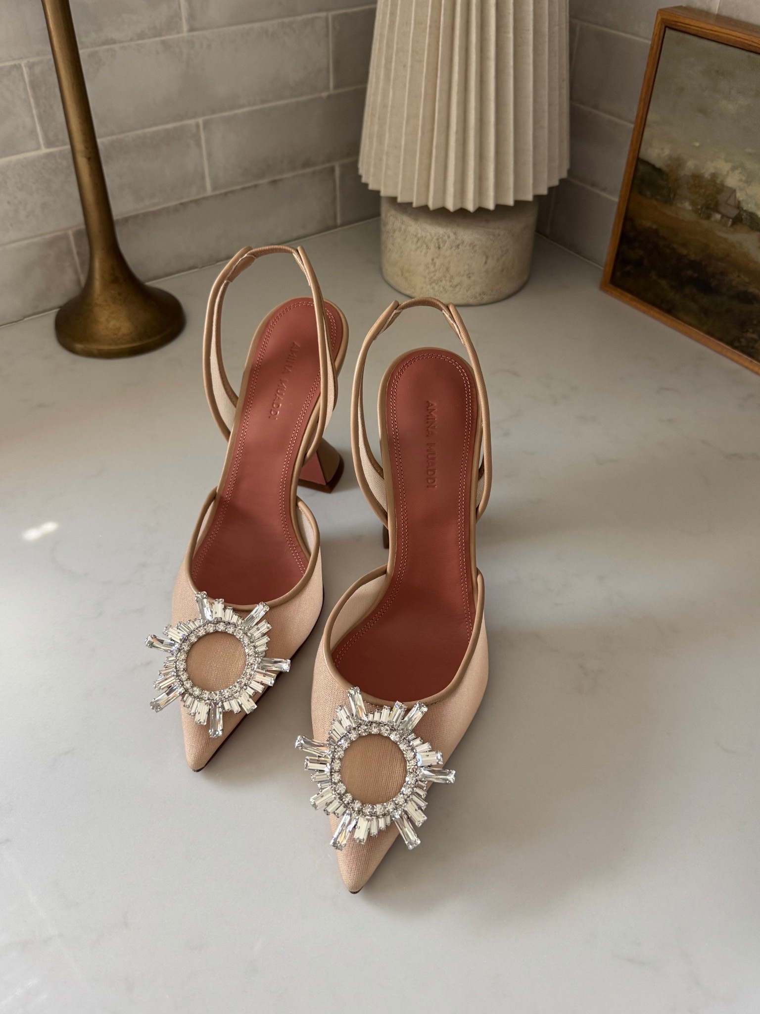 Amina Muaddi heels 
Begum Nylon Crystal Ornament Pumps
