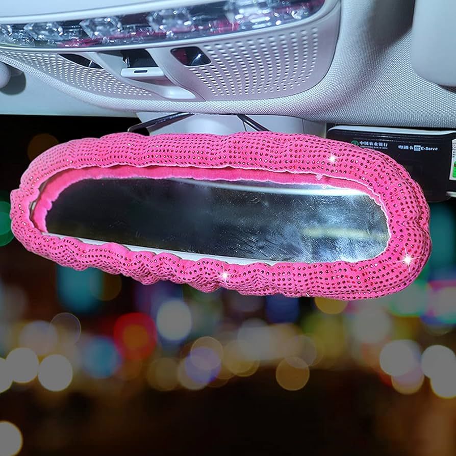 Bling Bling Car Rearview Mirror Cover,Sparkling Pink Rhinestone Charm Rearview Mirror Accessories... | Amazon (US)