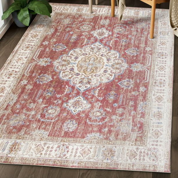 ReaLife Rugs Machine Washable Printed Persian Distressed Medallion Clay Eco-friendly Recycled Fib... | Walmart (US)