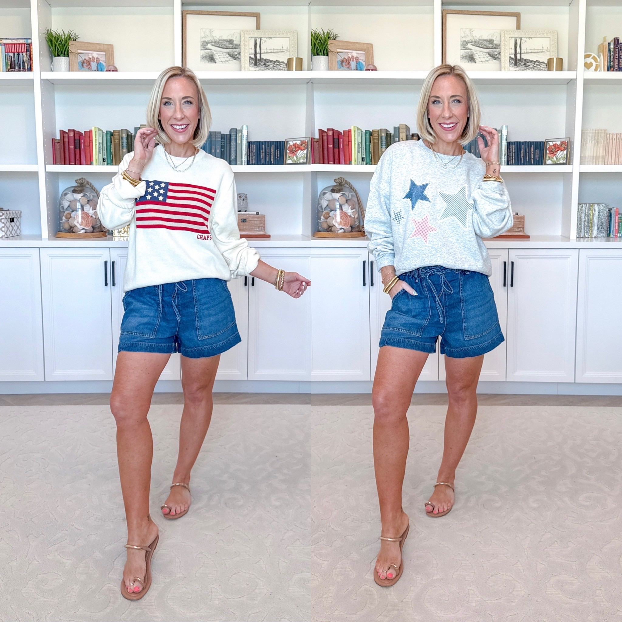 Walmart - red, white & blue finds. Flag Crewneck Sweater (MENS) - size Medium. $ varies according to size/color. 3 colors. * Drapey Utility Shorts, 4" Inseam - size XS. $22.98. 4 colors. Boxy Graphic Sweatshirt - size Medium. $14.98. 2 colors. 

 

#LTKSeasonal #LTKOver40