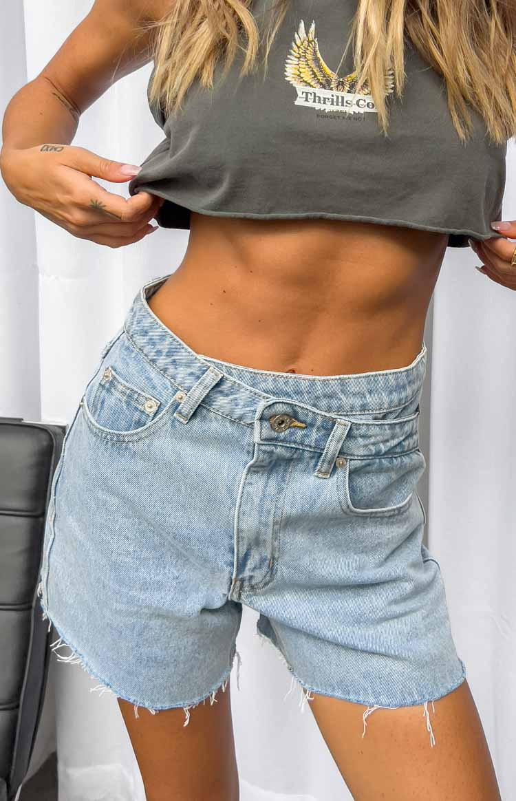 Sundae Blue Denim Asymmetric Shorts | Beginning Boutique (AU)
