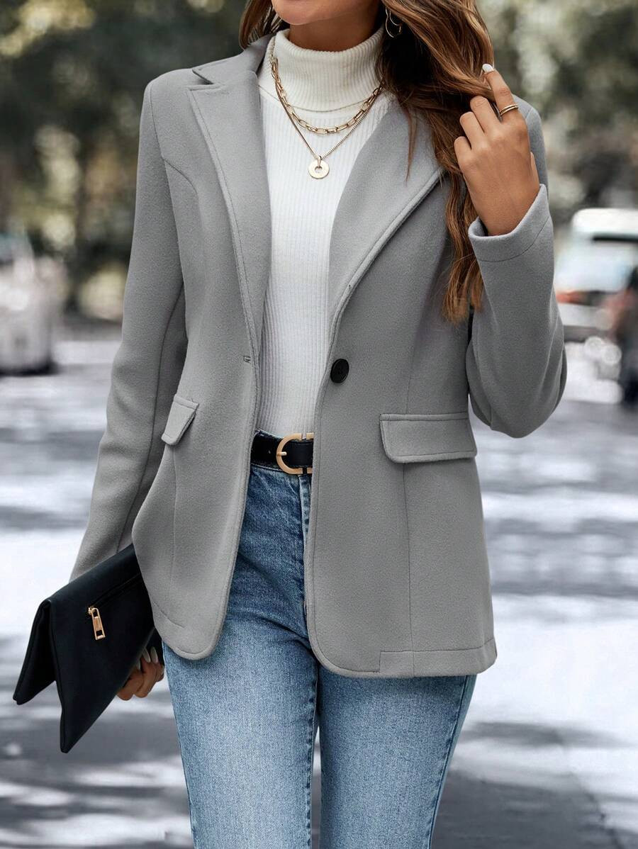 SHEIN Privé Lapel Neck Single Button Blazer | SHEIN