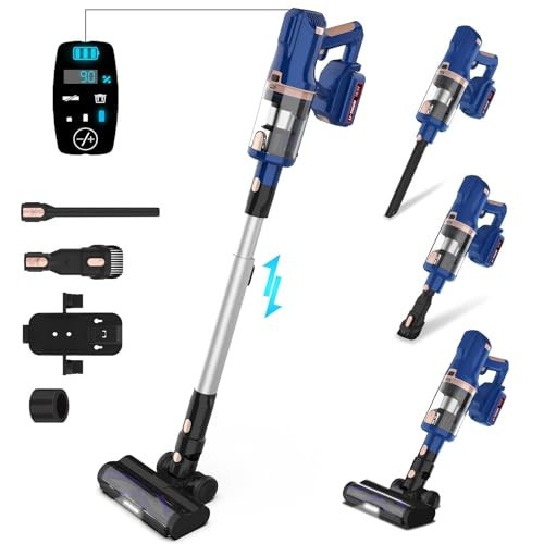 Cordless Vacuum Cleaner for Home, 45Kpa 300W 60Mins Stick Vacuum Cleaner with Touch Screen, 8-in-1 Rechargeable Battery Cordless Vacuum, LED Lightweight Vacuum for Pet Hair Carpet Hardwood Floors | Amazon (US)
