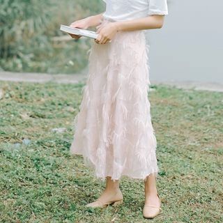 Fringed Midi Chiffon Skirt | YesStyle Global