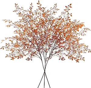 Dioty 3Pcs Artificial Plant Leaves 43.3 Inch Fall Nandina Faux Greenery Branches, Orange Artifici... | Amazon (US)