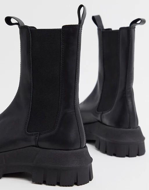 ASOS DESIGN Aqum premium leather chunky chelsea boots in black | ASOS (Global)