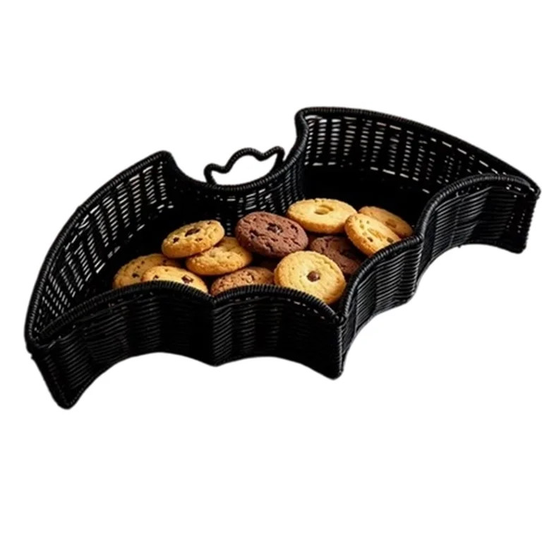 Serving Tray, Halloween Black Wicker Basket, Plastic Rattan Woven Baskets for Serving Fruit Bowl ... | Walmart (US)