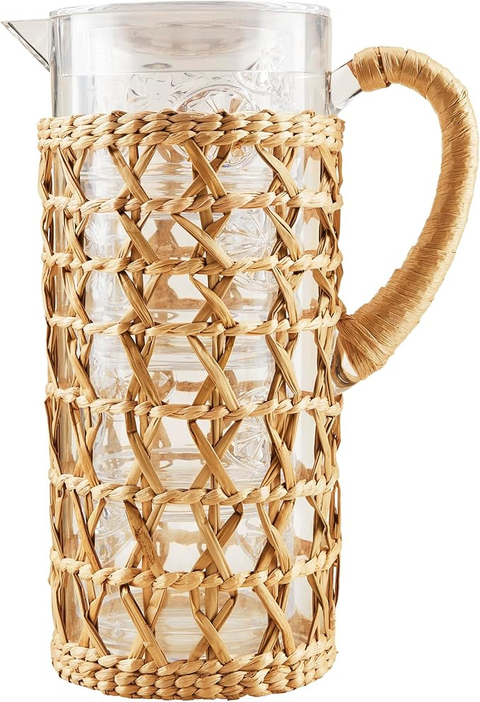Mud Pie Acrylic Woven Pitcher; pitcher 78 oz | glass 12 oz | Amazon (US)