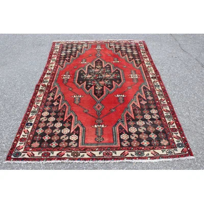 One-of-a-Kind Hand-Knotted 1950s 4'4" x 6'9" Wool Area Rug in Red/Black/Brown | Wayfair North America
