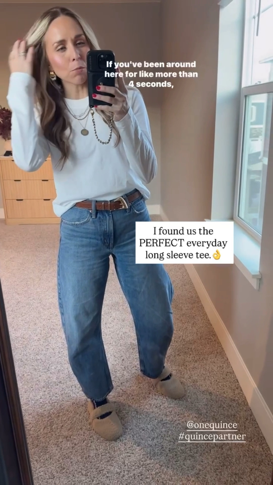 These Quince winter basics are soooo good! I love classic timeless pieces and these check all the boxes + are a crazy good price for the quality. 💁‍♀️👌

T-shirt: TTS
Sweater: I went up two full sizes for a more relaxed fit 
Coat: TTS 

@onequince #quincepartner 