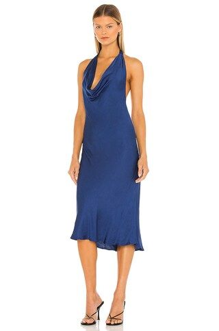 Young, Fabulous & Broke Rebel Satin Halter Dress in Jewel Blue from Revolve.com | Revolve Clothing (Global)