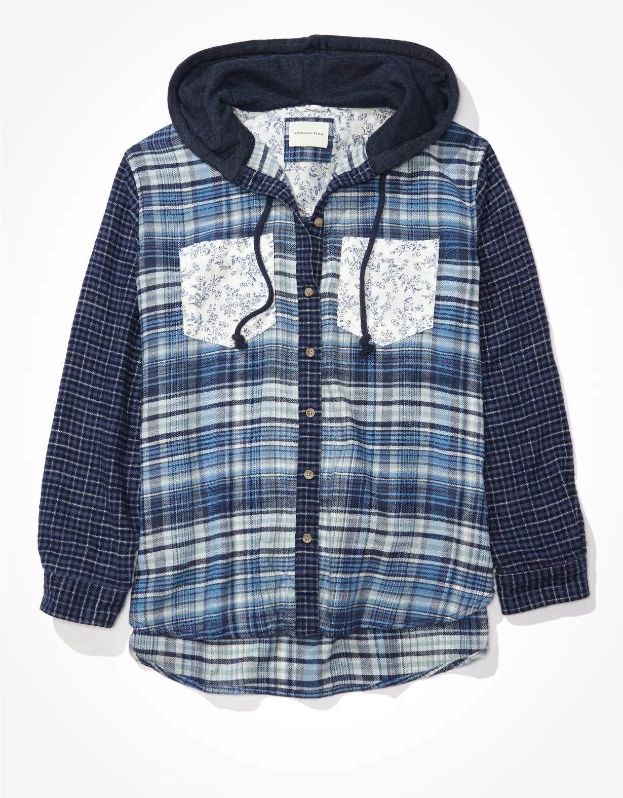 AE Oversized Mixed Plaid Flannel Hoodie | American Eagle Outfitters (US & CA)