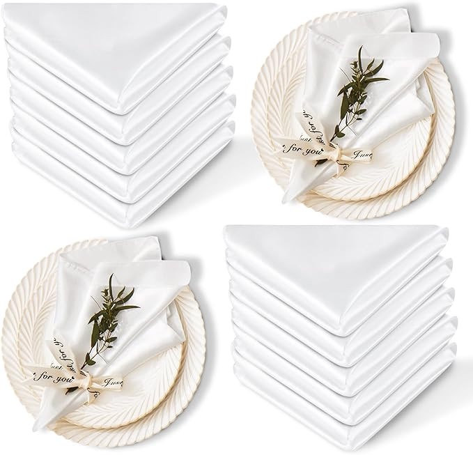 12 Pack Satin Table Cloth Napkins, 17x17 Inch White Silky Wedding Napkins Cloth Washable, Luxury ... | Amazon (US)