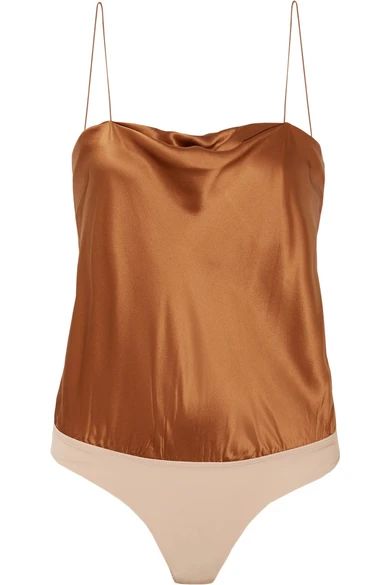 Alix - Dean Silk-charmeuse And Stretch-jersey Thong Bodysuit - Copper | NET-A-PORTER (US)