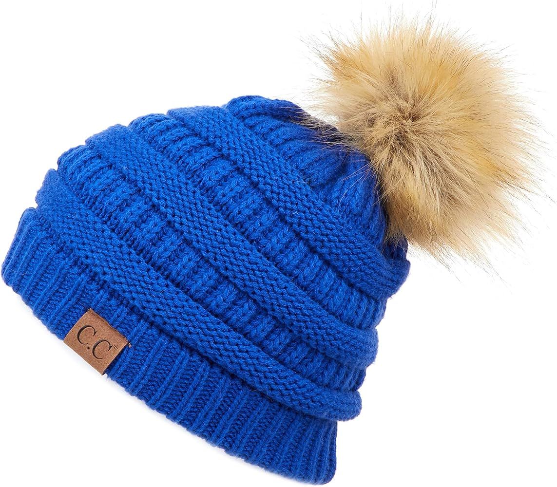 C.C Hatsandscarf Exclusives Unisex Solid Ribbed Beanie with Pom (HAT-43) (Royal Blue) at Amazon W... | Amazon (US)
