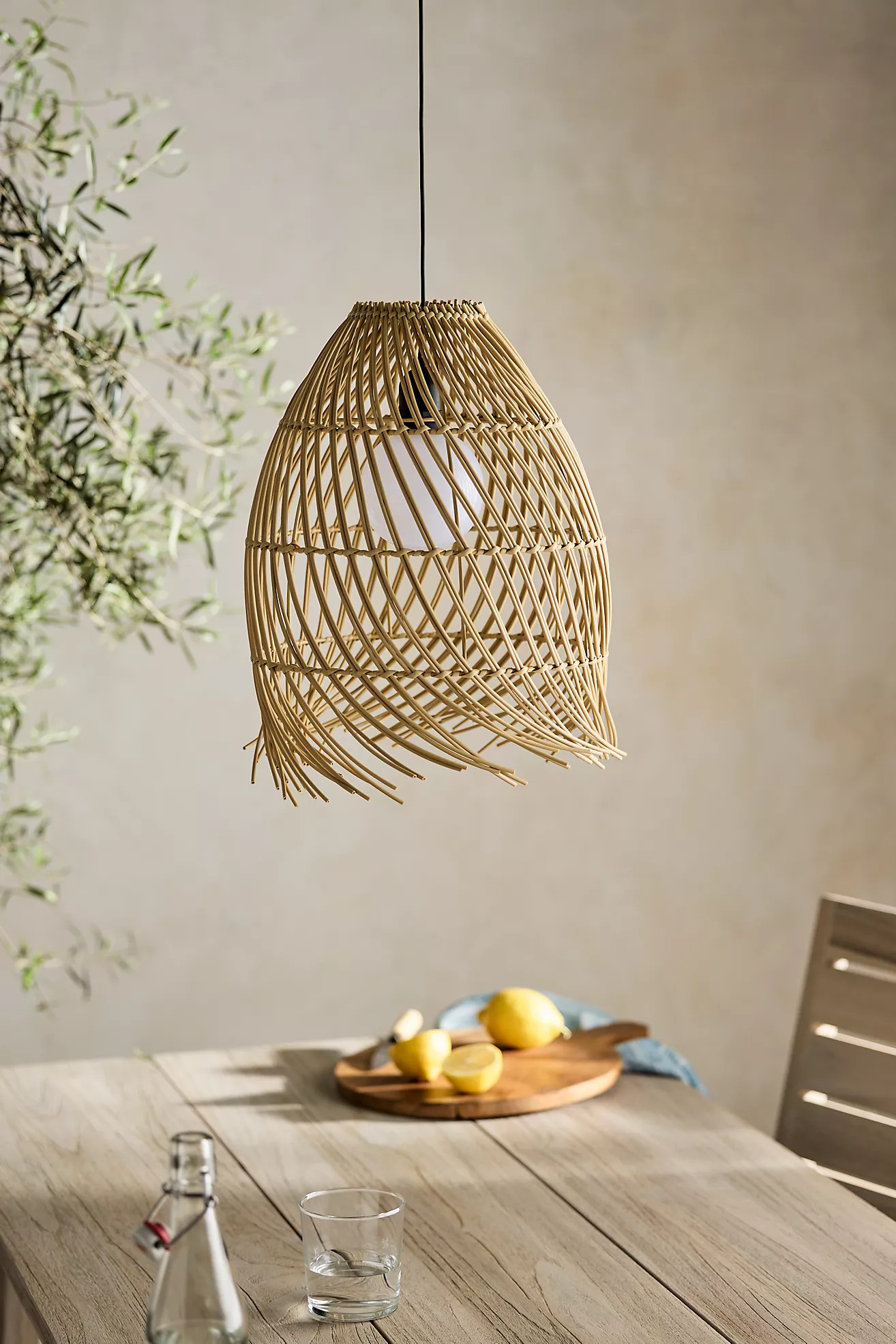 Solar Raw Edge Wicker Outdoor Pendant Light | Anthropologie (US)