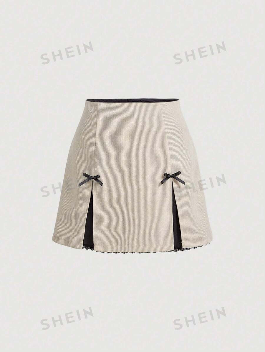 SHEIN MOD Plus Size Vintage Women's Bowknot Decorated Dual Slit Skirt | SHEIN
