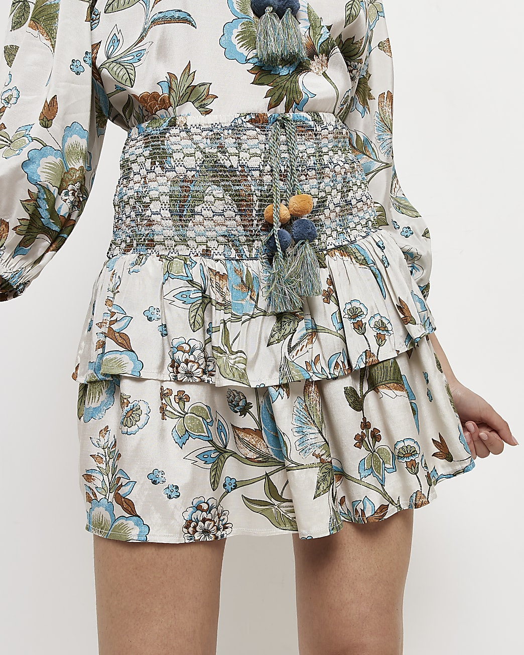 River Island Womens Green floral shirred mini skirt | River Island (US)