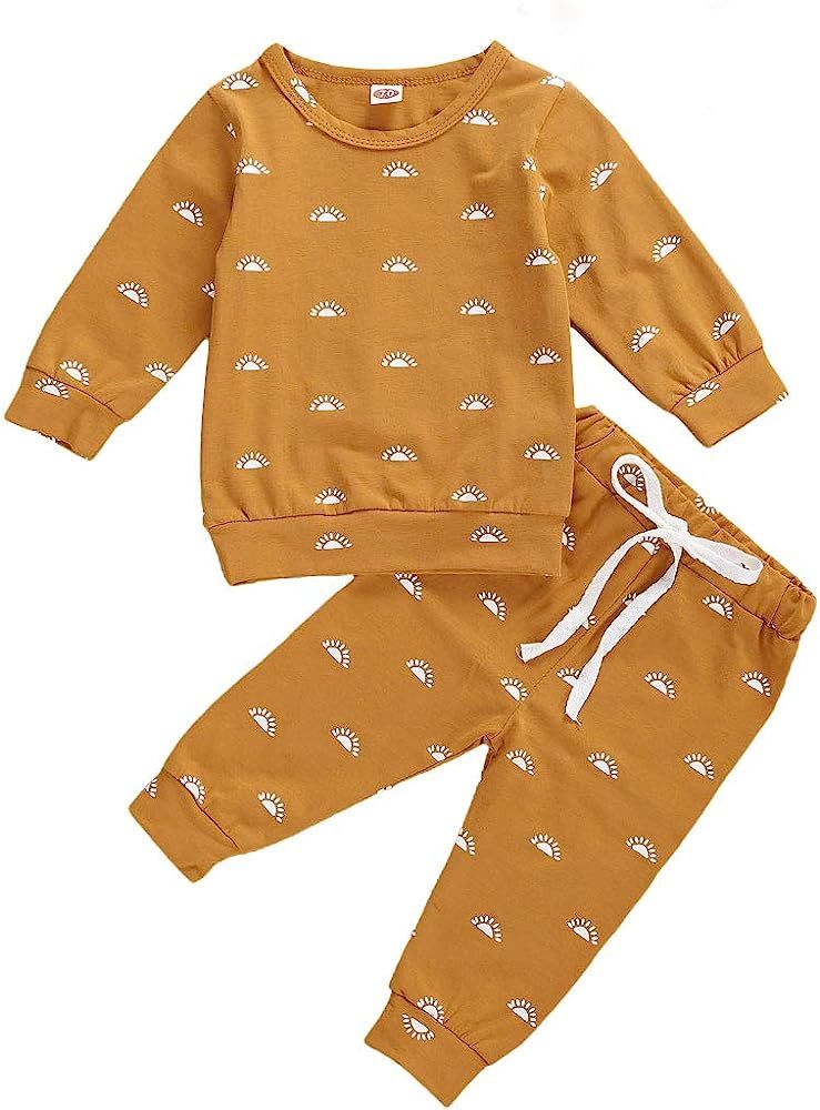 Infant Baby Boy Girl Fall Winter Clothes Outfit Solid Color Tops and Pants Kids Sweatsuit 2 Piece... | Amazon (US)