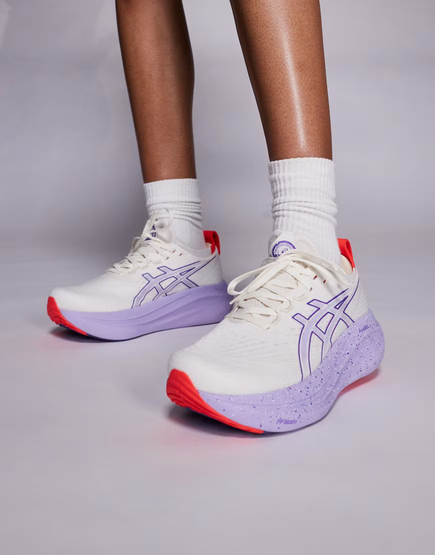 Asics Gel-Nimbus 27 Tokyo running trainers in off white and purple | ASOS (Global)