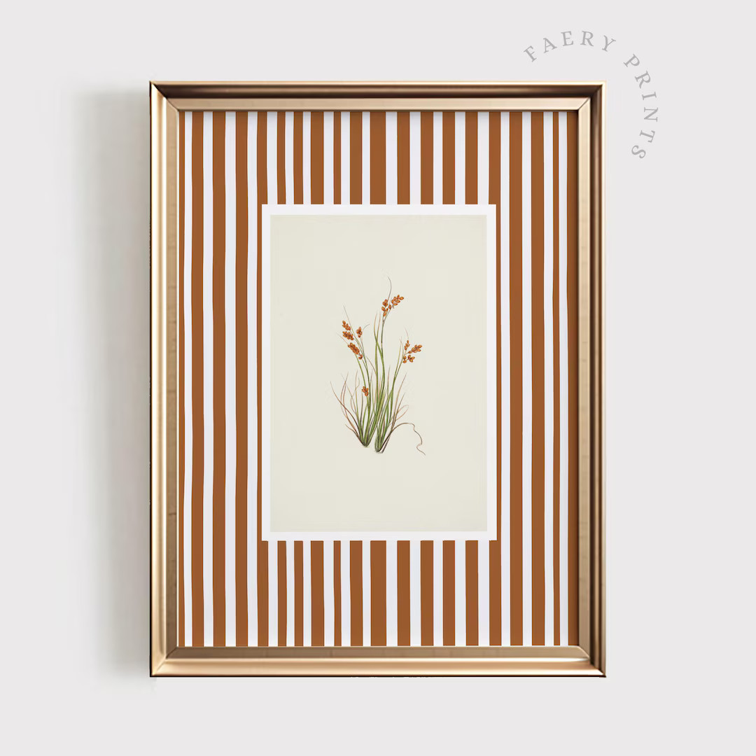 Vintage Floral Print | Neutral Stripe PRINTABLE Wall Art | Terracotta Soft Orange Decor | Botanic... | Etsy (US)