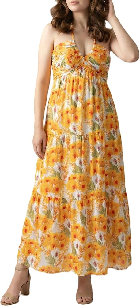 Women's Casual Halter Tiered Vacation Maxi Dress with Pockets | Amazon (US)