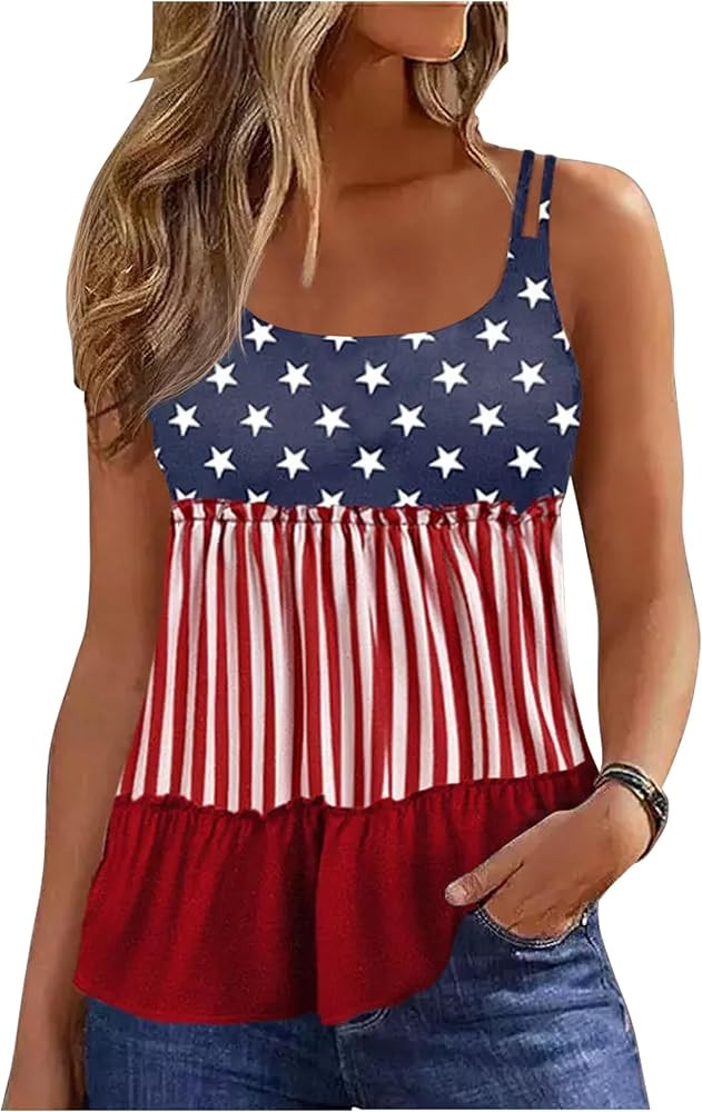 American Flag Vertical Striped Notched Neck Tank Tops Women Fourth July Sleeveless Shirts Casual ... | Amazon (US)