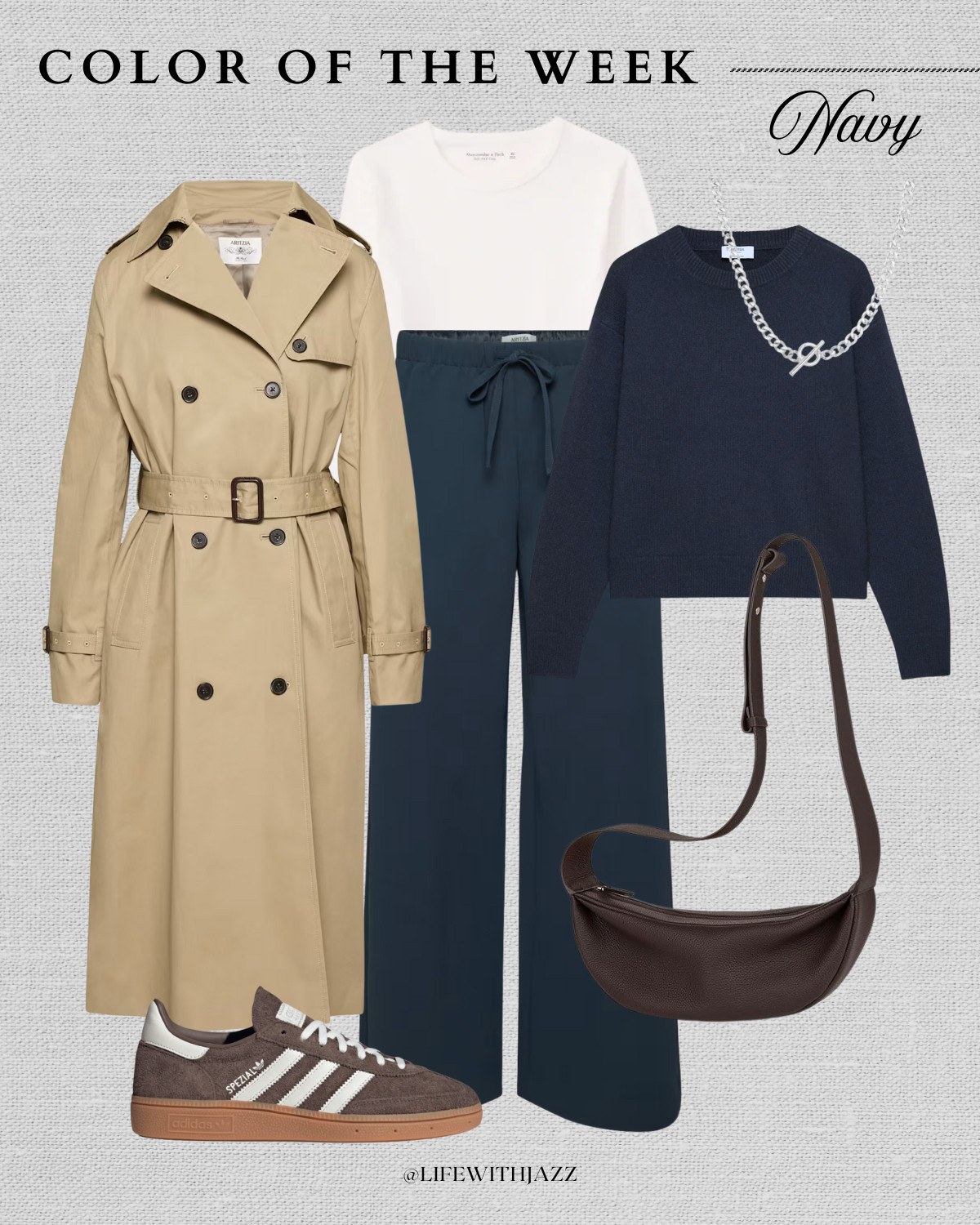 color of the week: navy 

winter outfit inspo / pre-spring outfit inspo/ trench coat / matching navy sweat set / adidas handball spezial sneakers / minimal leather crossbody/ silver necklace chain 

 

#LTKootd #LTKSeasonal