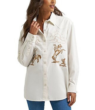 Wrangler� Cowboy Character Design Woven Boyfriend Shirt - M | Dillard's