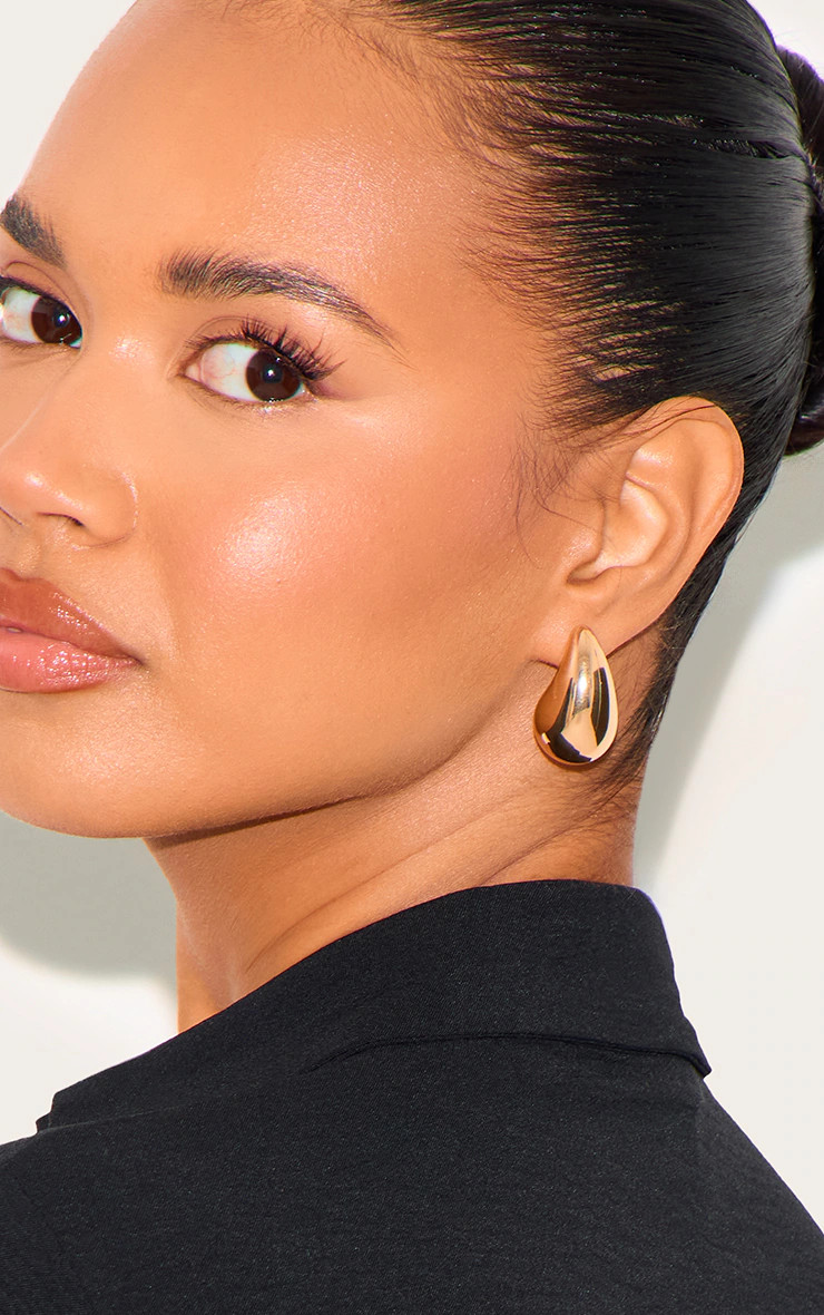 Gold Tear Drop Mini Statement Earrings | PrettyLittleThing US