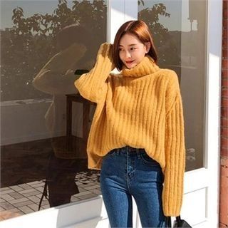 Turtle-Neck Loose-Fit Ribbed Sweater | YesStyle Global