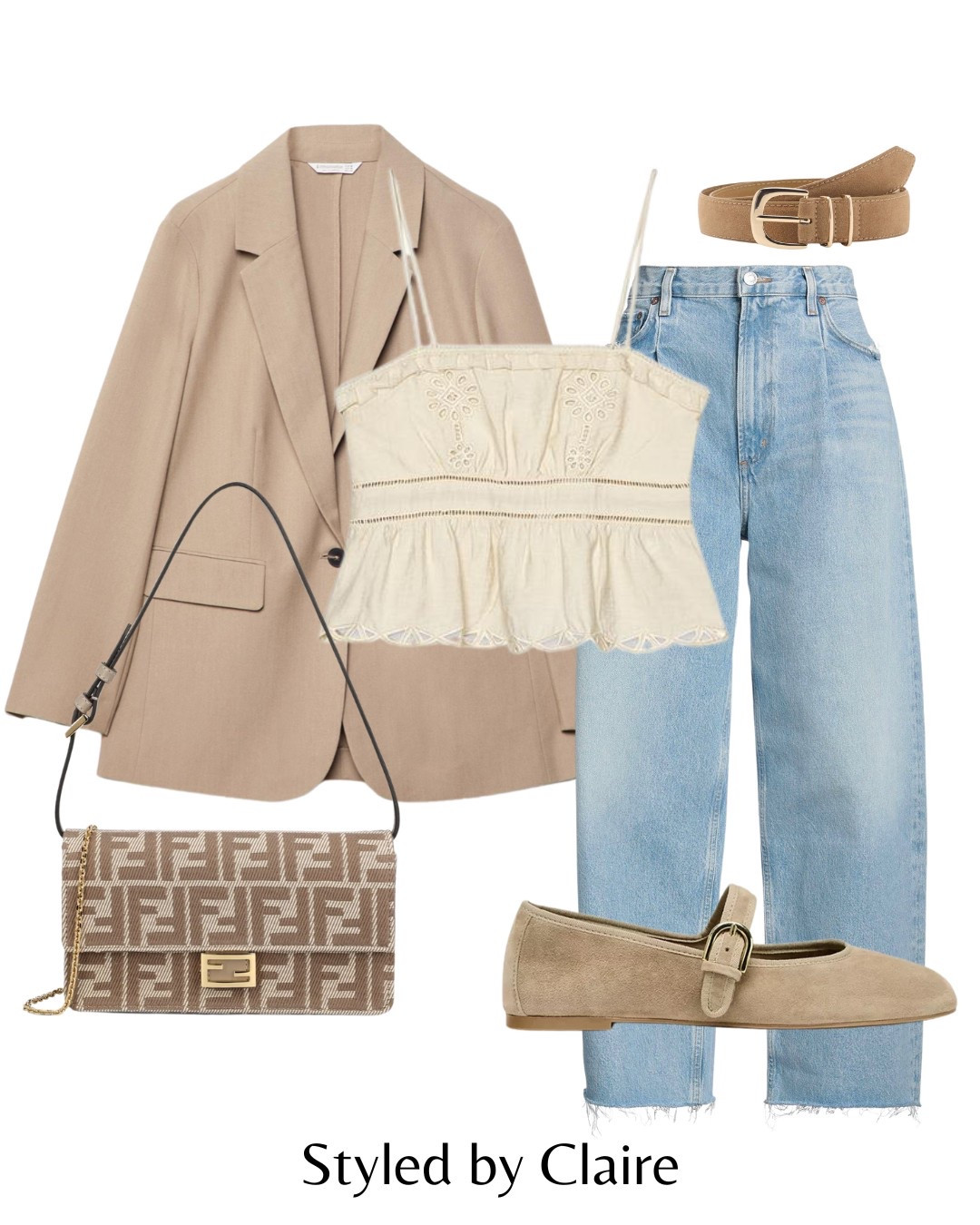 A spring outfit with a blazer🌻
Tags: oversized structure beige cream blazer crop frill lace top jeans light wash ahold suede ballet flat strappy shoe fendi bag Zara belt fashion summer inspo outfit ideas chic women’s style city break neutral capsule wardrobe Stradivarius mango

#LTKsummer #LTKstyletip #LTKspring
