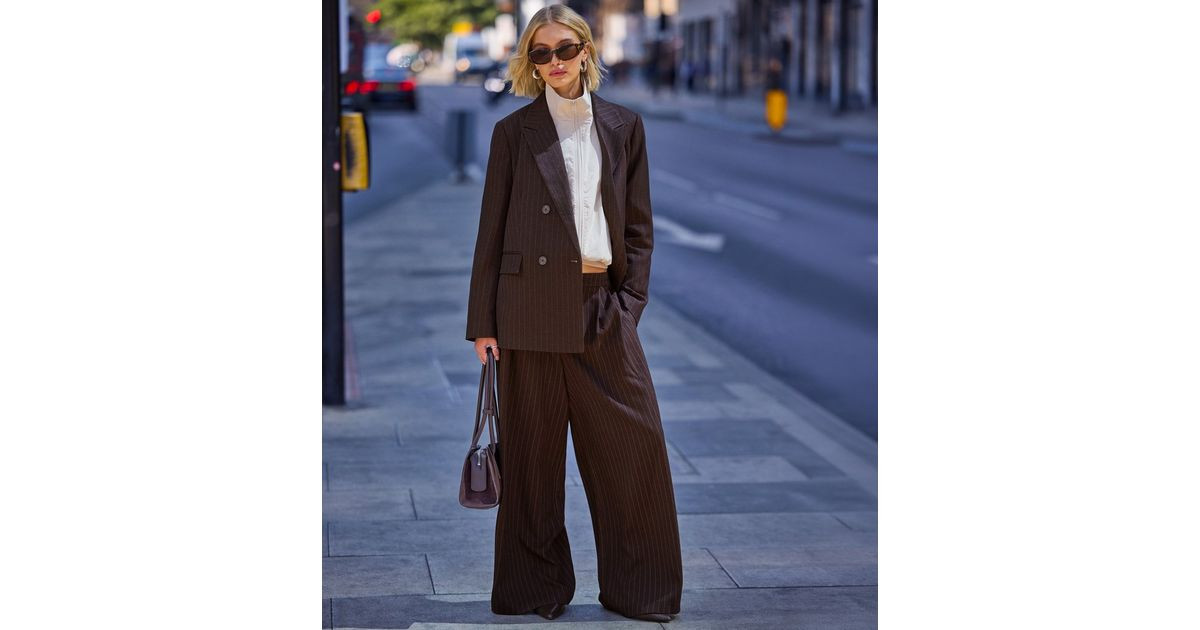 Women's Brown Pinstripe Double Breasted Blazer New Look | New Look (UK)