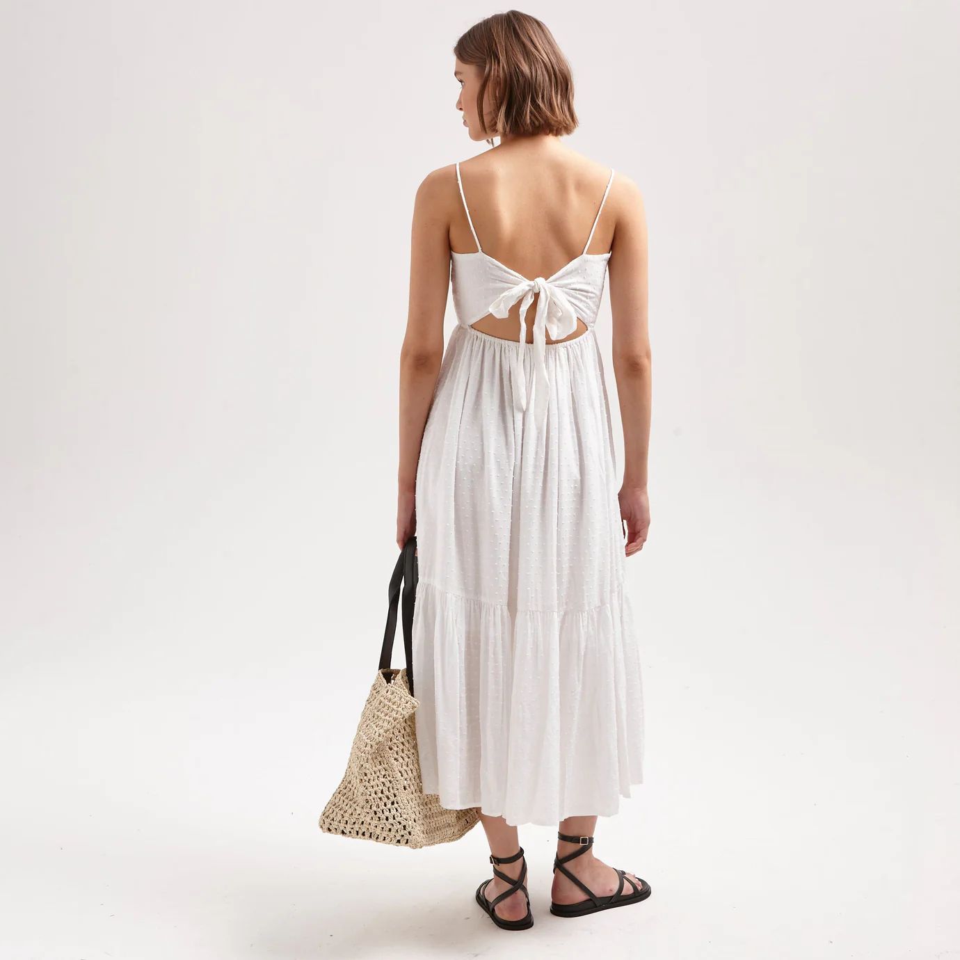 PLEATED TIE BACK MIDI DRESS - WHITE | WAT The Brand