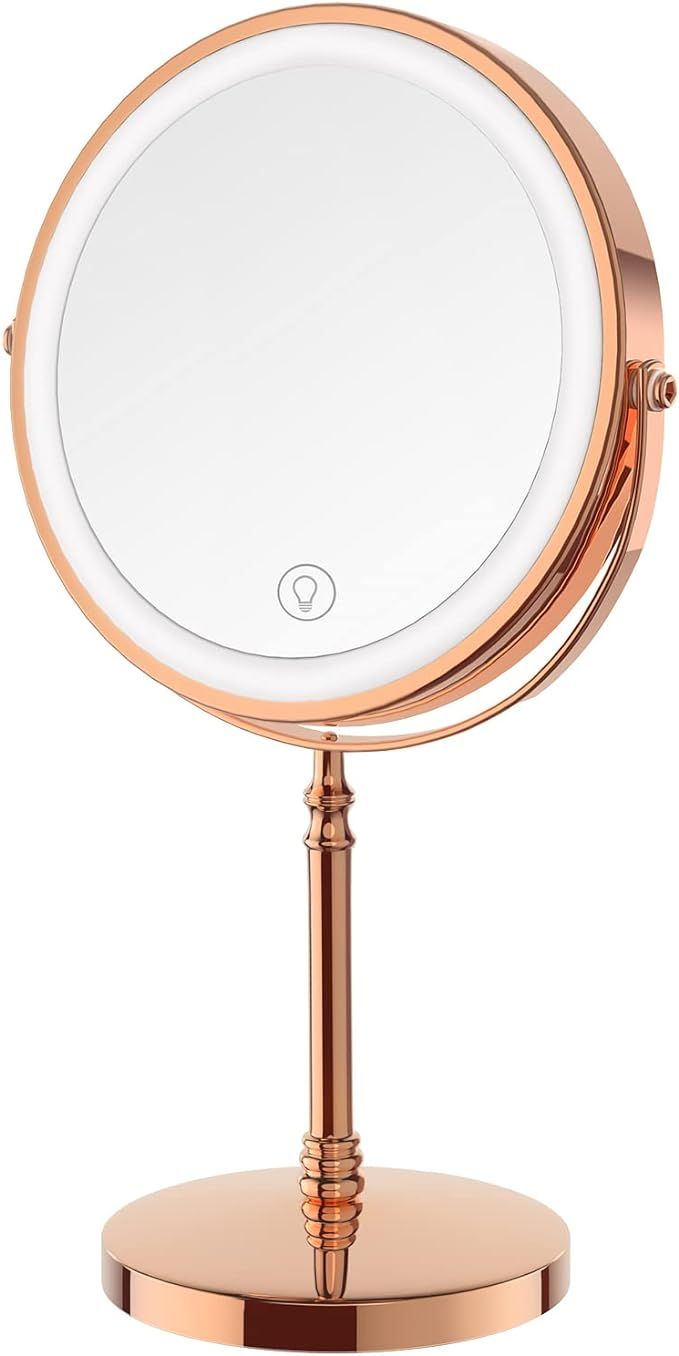 Lighted Makeup Mirror, 8" Rechargeable Double Sided Magnifying Mirror with 3 Colors, 1x/10x 360°... | Amazon (US)