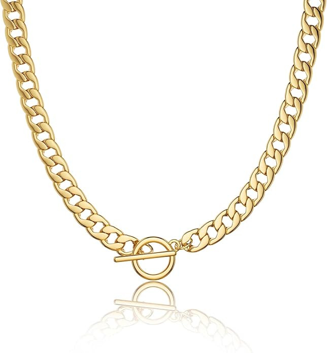 CHESKY 14K Gold Plated Chunky Necklace for Women, Trendy Paperclip Chain Necklace Thick Cross Hea... | Amazon (US)