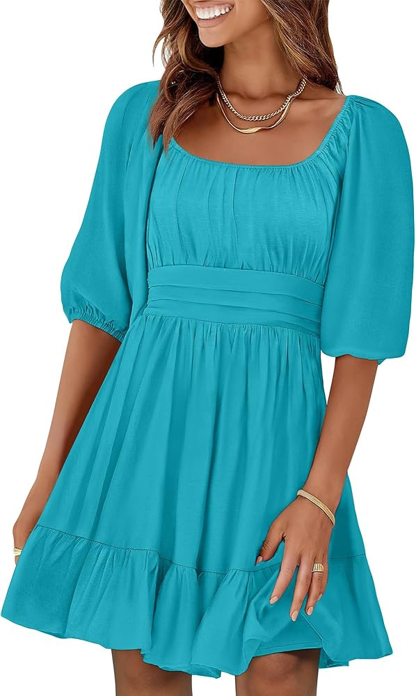ANRABESS Womens Lantern Short Sleeve Square Neck Casual Flowy Mini Dresses 2026 Holiday Summer Sp... | Amazon (US)