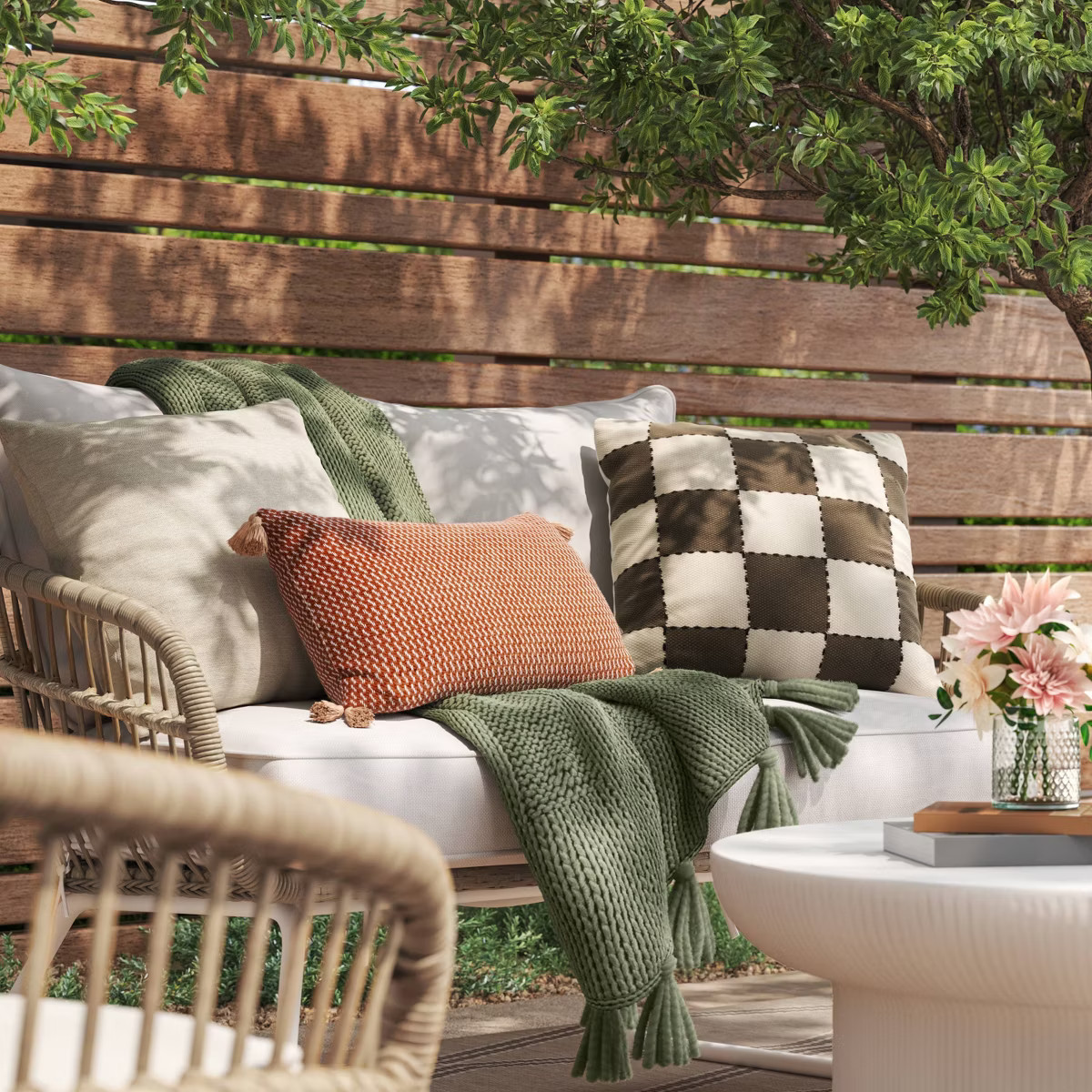 18"x18" Solid Woven Square Outdoor Throw Pillow Khaki - Threshold™ | Target