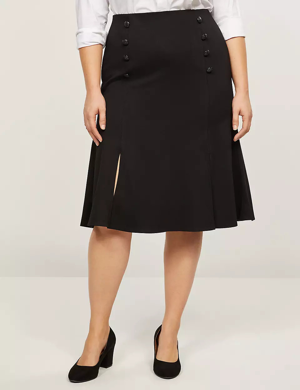 Faux-Button Flounce Ponte Skirt | Lane Bryant (US)