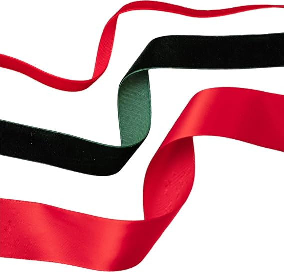 Christmas Gift Wrapping Ribbon Set, 3 Rolls, 60 Yards Total, Red Velvet, Red Satin & Dark Green V... | Amazon (US)
