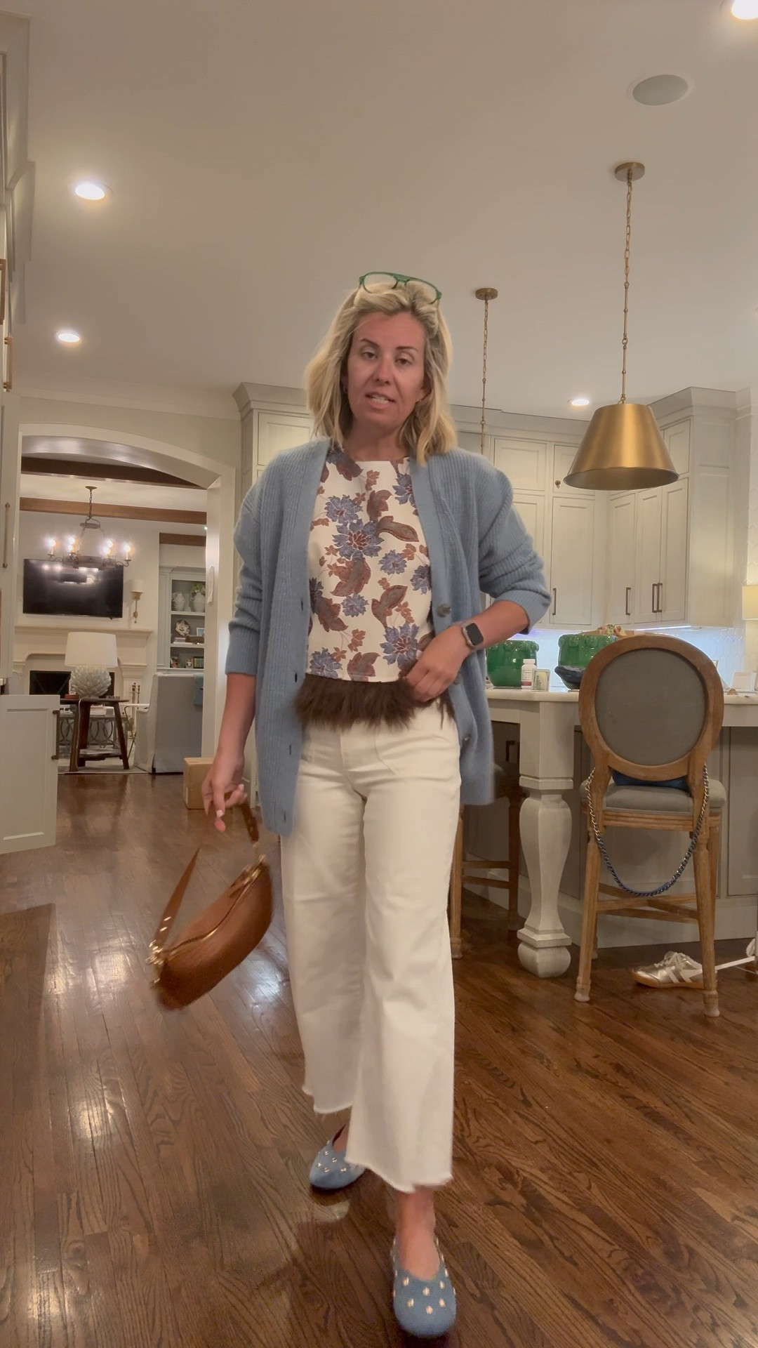 Super cute look..wear now, wear later. This cardigan is the perfect year round piece to have in your closet….literally wear this in the camel color or blue weekly. 
Top- xs 
White Jeans (cropped)- 25P ￼
Cardigan - xs
Flats- 7 (size 1 down)

#LTKdayinmylife #LTKmomlife #LTKootd