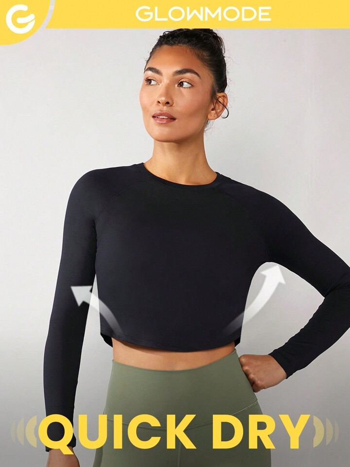 GLOWMODE Quick-Dry Curved Hem Basic Tee | SHEIN