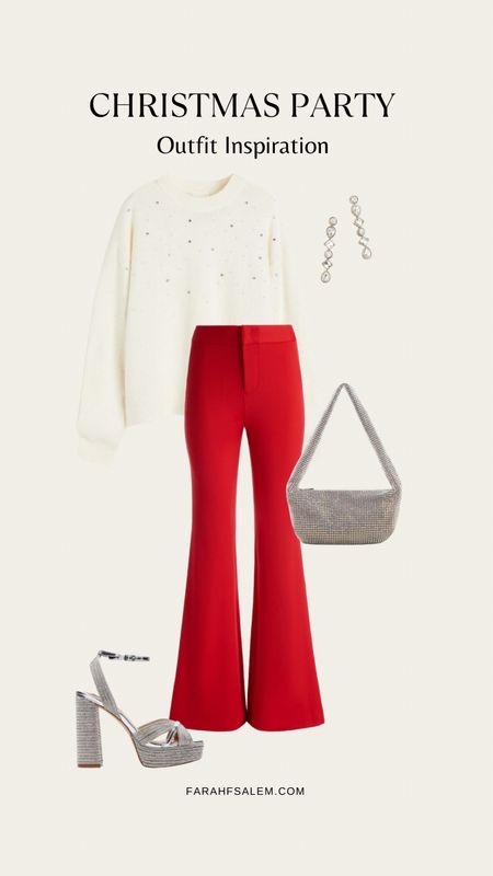 Christmas outfit idea! 
Sequin bag, red pants, sequin heels

#LTKHoliday #LTKSeasonal