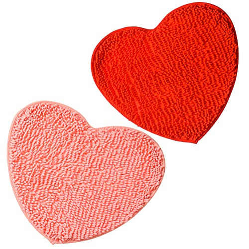 AWIZOM 2 Pack Valentine's Day Heart Shaped Rug, Love Decorative Floor Mat, Non-Slip Washable Doormat, Entrance Welcome Mat, Carpet for Home Living Room Sofa Bathroom Floor, 20 x 24 Inches, Red & Pink | Amazon (US)