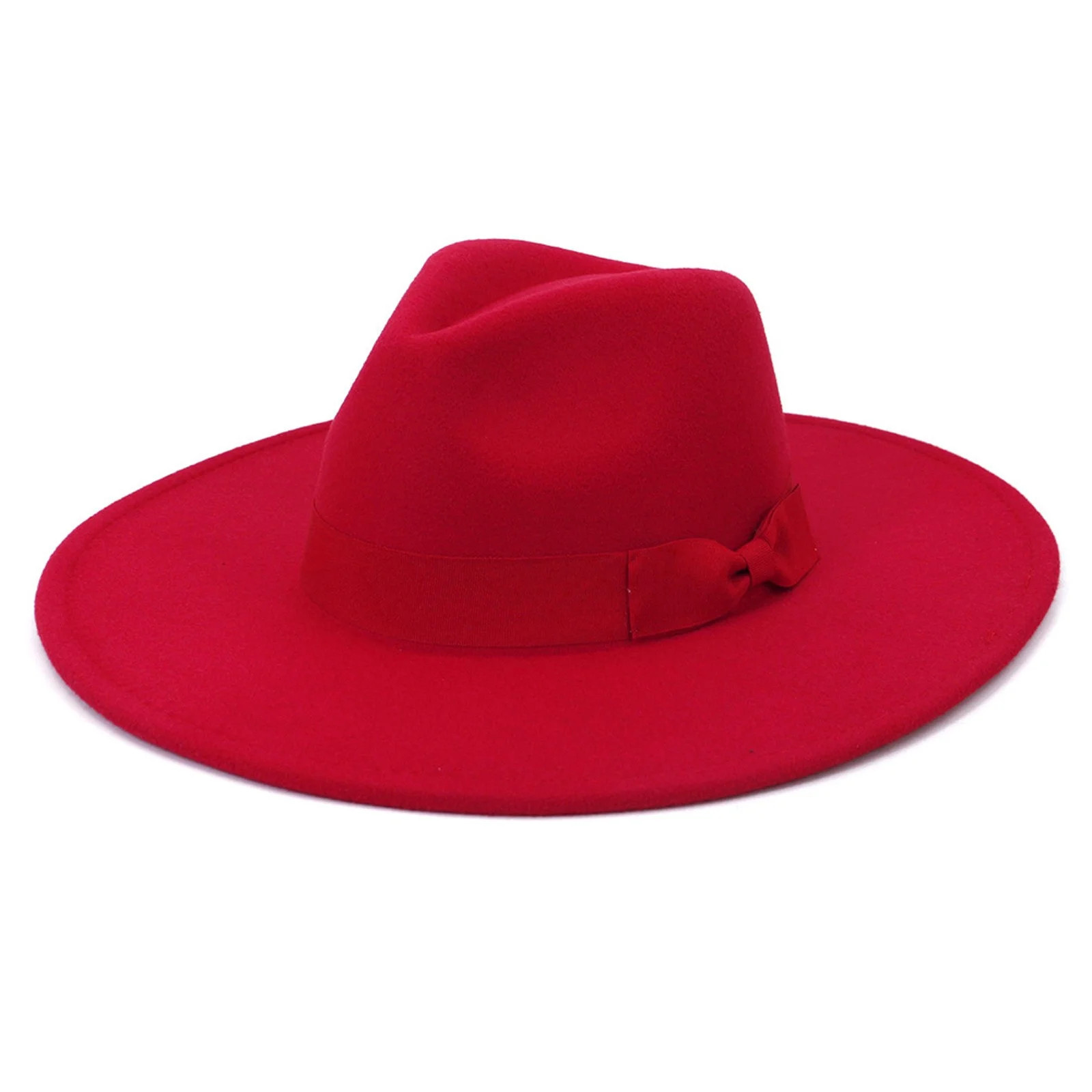 Nisorays Women and Men Flat Wide Brim Warm Felt Fedora Hat Retro Style Panama Hat Red | Walmart (US)