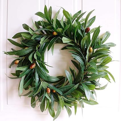 Wreath - Nearly Real, Olive Leaf: 17-Inches Rustic Farmhouse, Greenery Wreaths, Faux Foliage Wrea... | Amazon (US)