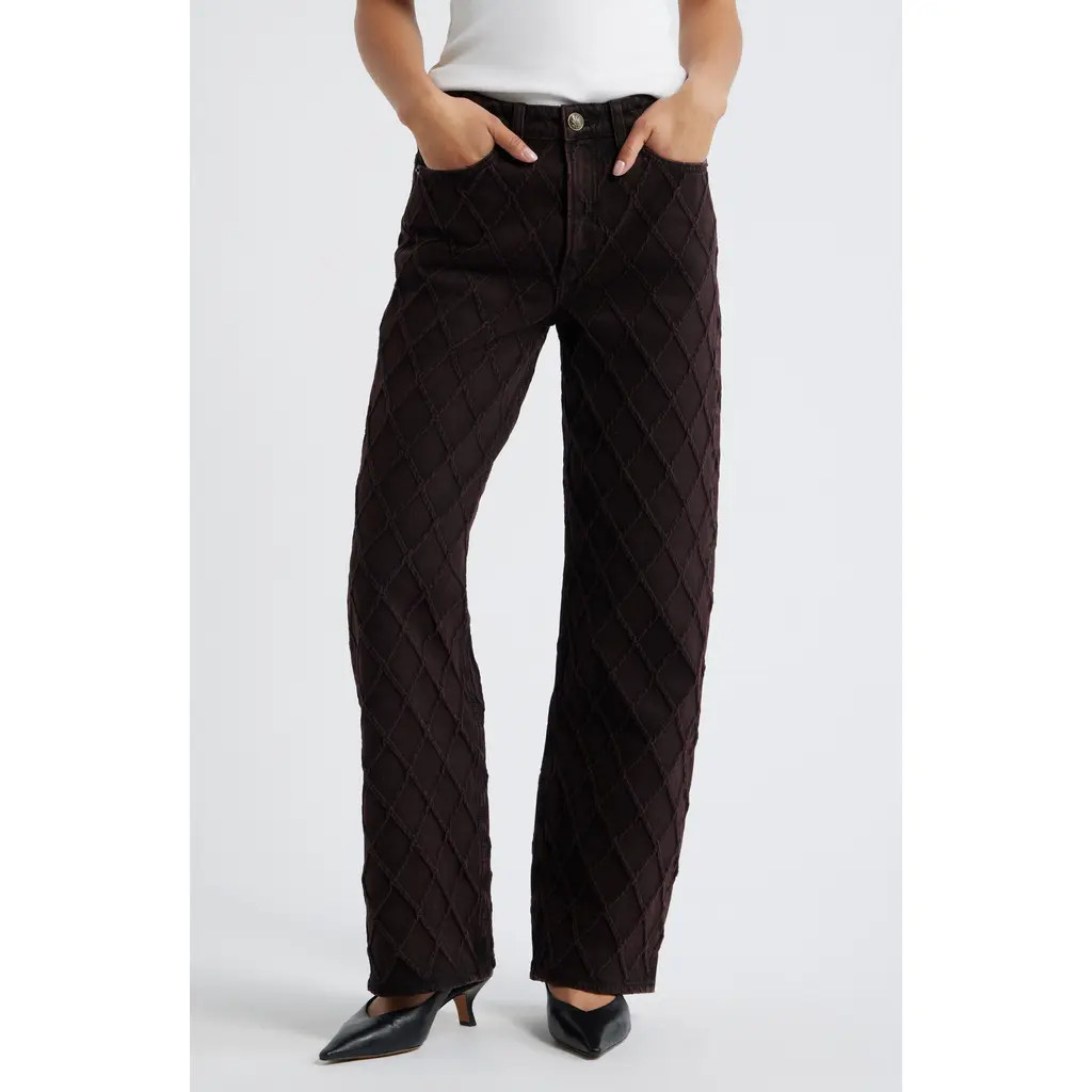 rag & bone Logan Mid Rise Wide Leg Quilted Jeans in Quilted Burgundy at Nordstrom, Size 26 | Nordstrom