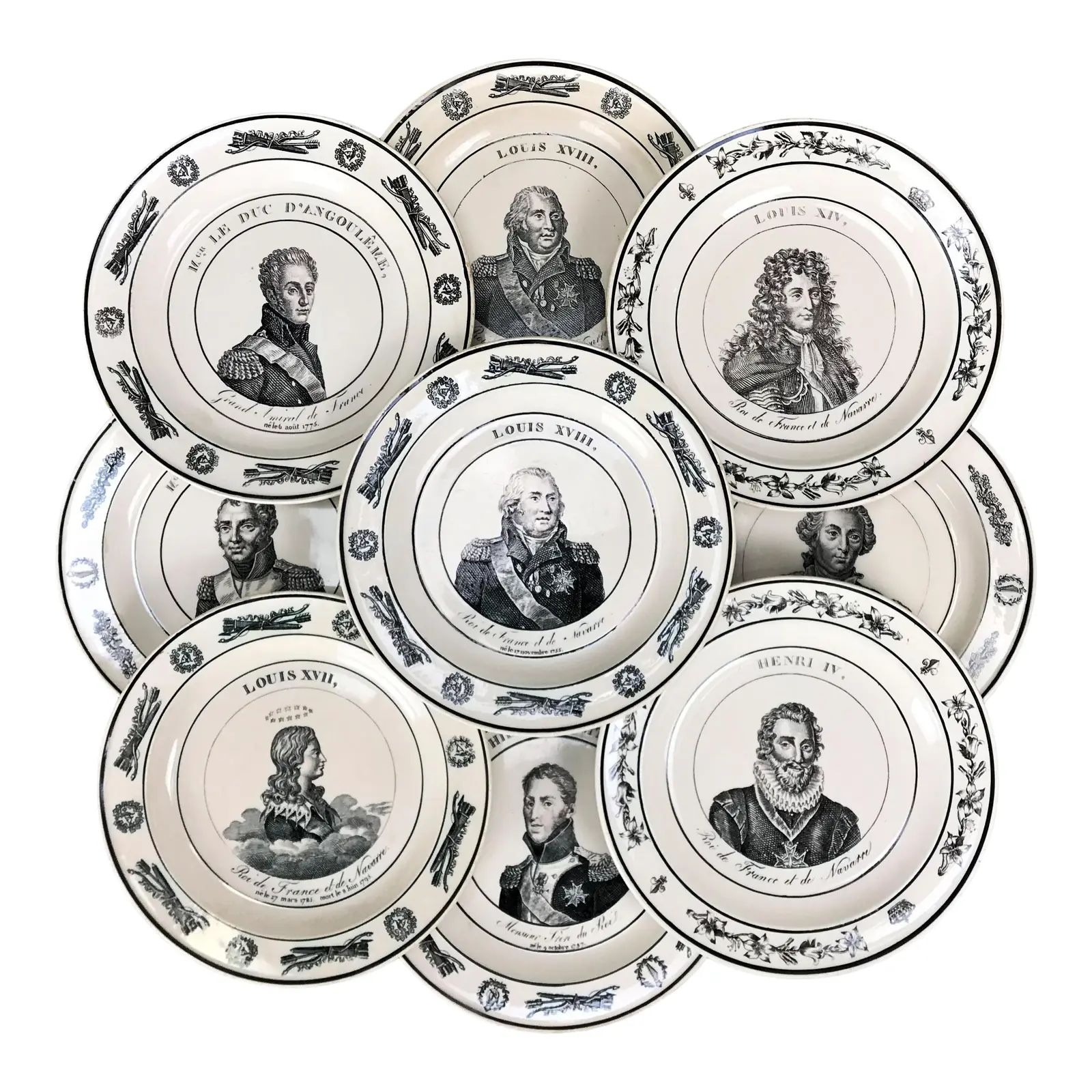 Mid 19th French Creamware Portrait Plates- Set of 9 | Chairish