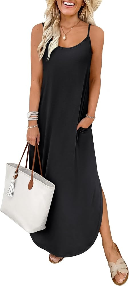 ANRABESS Womens Summer Spaghetti Strap Maxi Dress Beach Cover Up Casual Sleeveless Sundress Vacat... | Amazon (US)