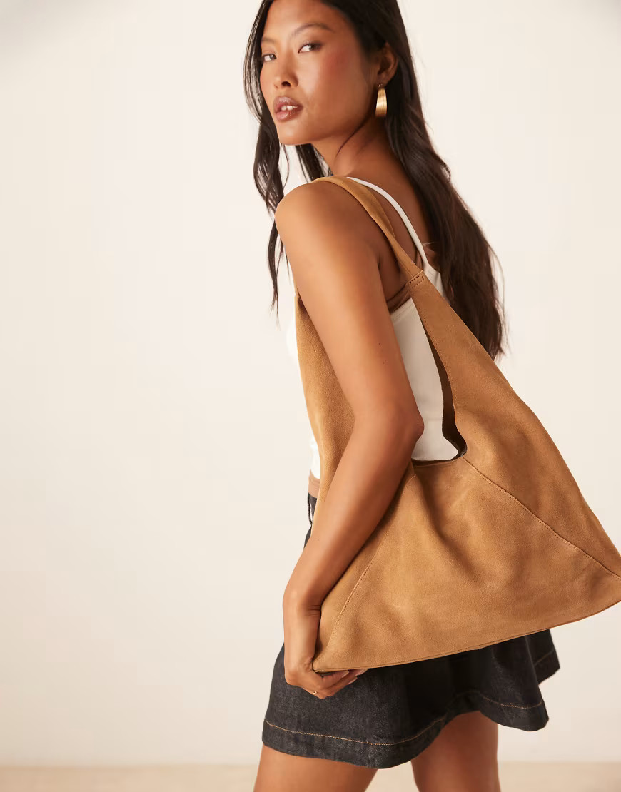 Mango slouchy suede shoulder bag in caramel-Brown | ASOS (Global)